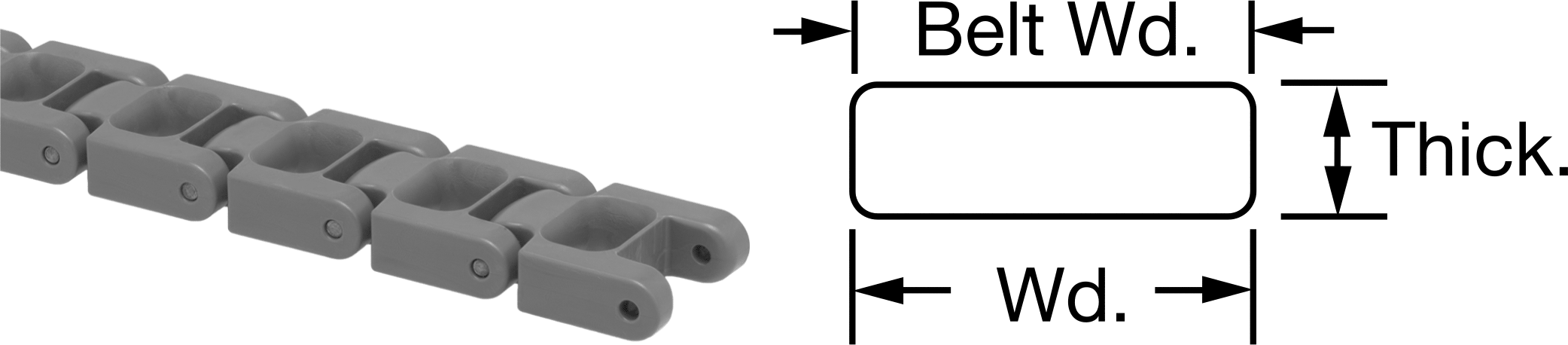 Asetal Konveyör Zinciri Kayışı, Düz, 3200 Serisi, 2-1/4" Genişlik, 20 Fit Uzunluk — 2 1⁄4", Acetal, Plastic, 3200