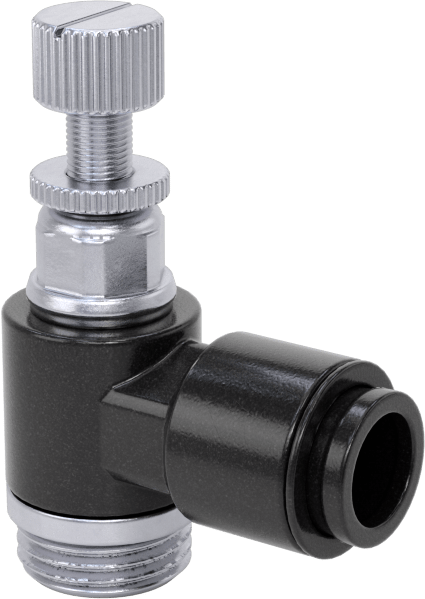 Dirsek Hava Akış Kontrol Vanası, Naylon Gövde, 1/4" Push-Connect Giriş x 1/8 NPT Çıkış