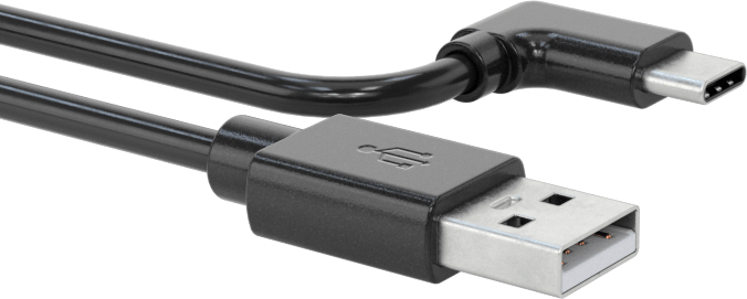 USB Kablosu, 90 Derece Dirsek C Fişi x A Fişi, USB 2.0, 6 Fit Uzunluk, Siyah — 6 ft., 2.0, Korumasız