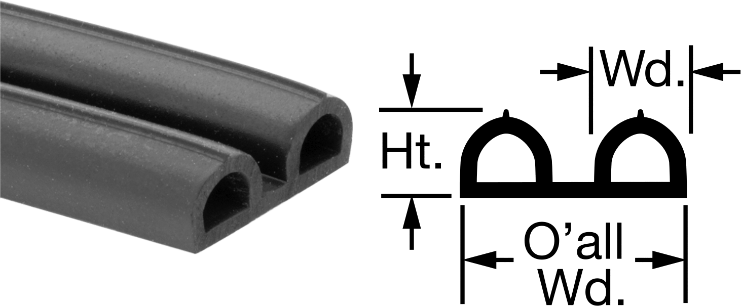 Hava Koşullarına Dayanıklı Kauçuk Kenar Contası, Yüzeye Montaj, İçi Boş, 3/4" Toplam Genişlik, 5/16" Yükseklik