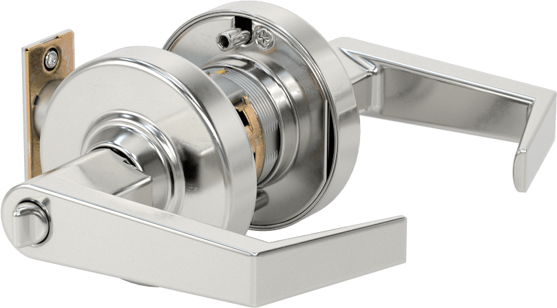 Schlage ND Yoğun Trafik Kapı Kolu, C Yiv, Anahtar ve Düğme Kilitli, 2-3/4" Boğaz Mesafesi, Krom