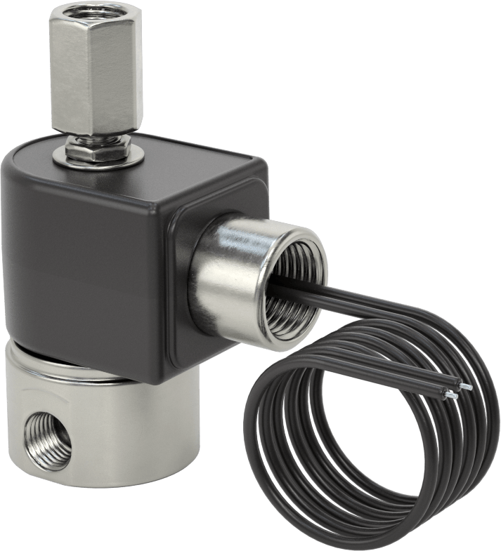 Egzoz Portlu 430 Paslanmaz Çelik Kompakt Solenoid Valf, Normalde Kapalı, 24V DC, 1/4 NPT Dişi, 250 Maksimum PSI