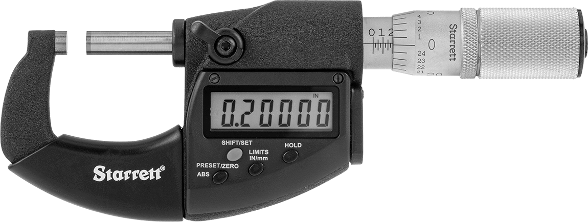 Elektronik Dış Mikrometre, Sertifikalı, Soğutucuya Dayanıklı, Starrett No. 733.1xfl-1 — Dijital, Starrett, Düz