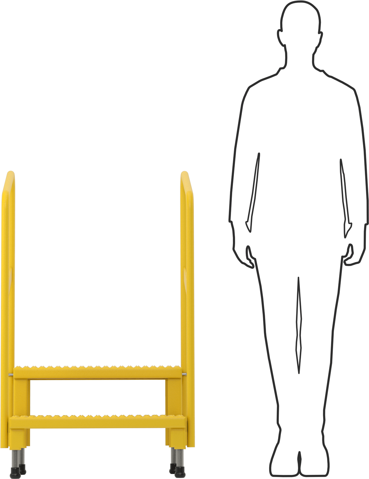 Yüksekliği Ayarlanabilir Çalışma Platformu, 2 Basamak ve Korkuluk, 43"-45.25" Yükseklik x 27" Genişlik x 23" Derinlik Toplam