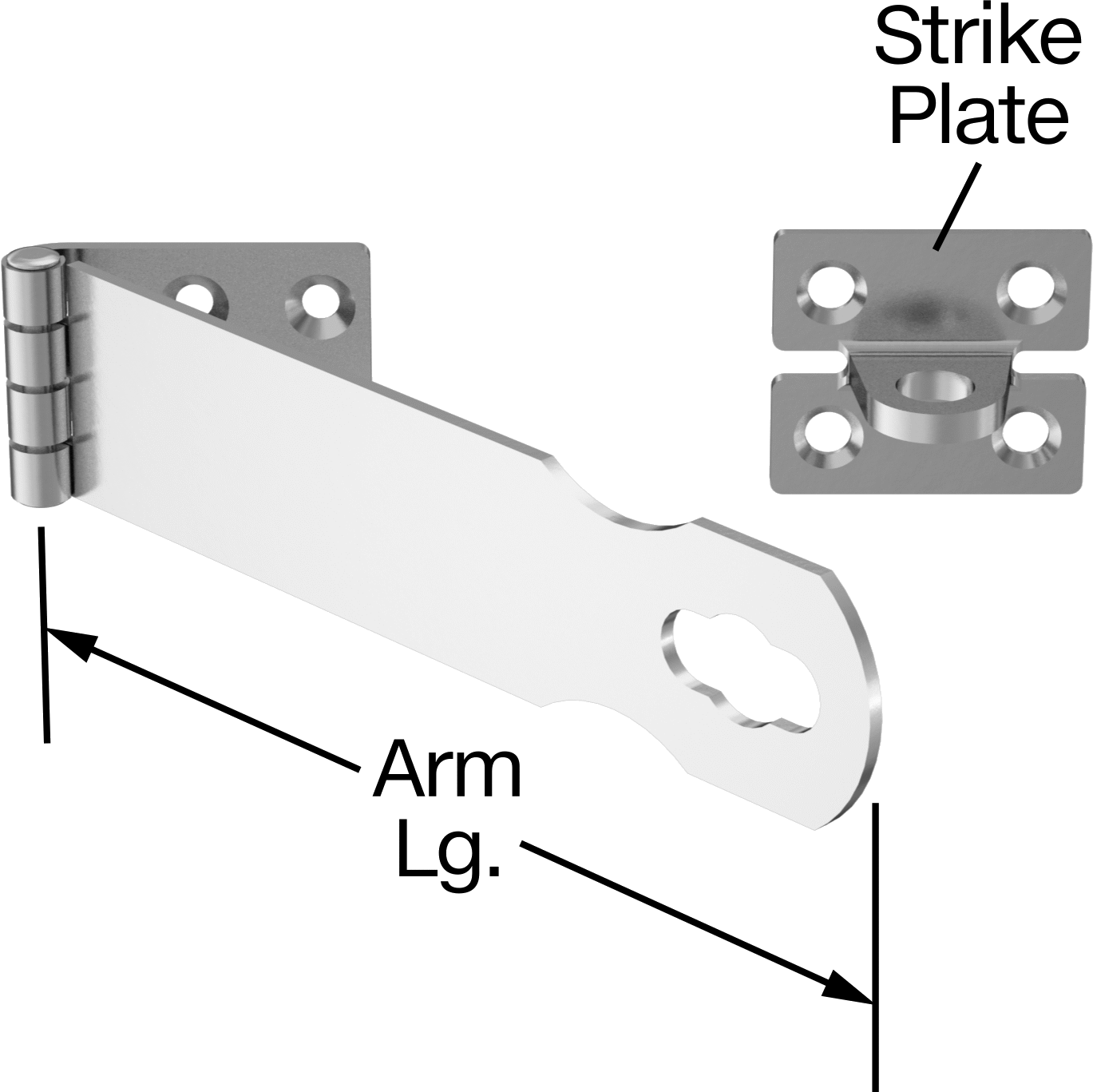 Asma Kilitli Mandal, 4-3/8" x 1-1/16" x 1/16" Kollu, 304 Paslanmaz Çelik — Vida Takma, 4 3⁄8", 304 Stainless Steel, Stainless Steel
