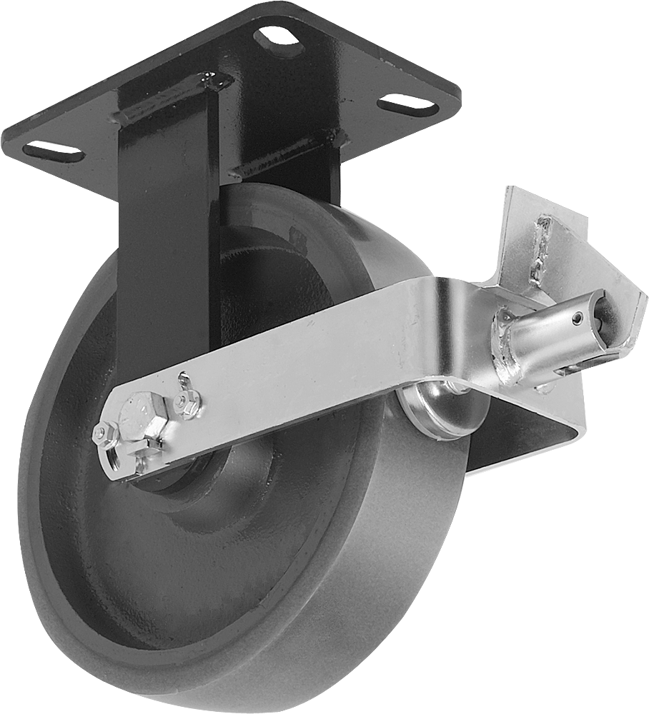 6-1/2" x 4-1/2" Plakalı Yüksek Kapasiteli Kingston Tekerlek, Frenli ve 8" Çapında Yeşil Poliüretan Tekerlekli Sabit — 8", Levha, Sert