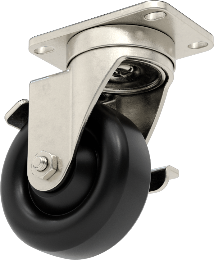 Paslanma ve Aşınmaya Dayanıklı Tekerlek, Frenli ve 3-1/2 inç Çaplı Siyah Polipropilen Tekerlekli Döner Tekerlek — 304 Stainless Steel, St…