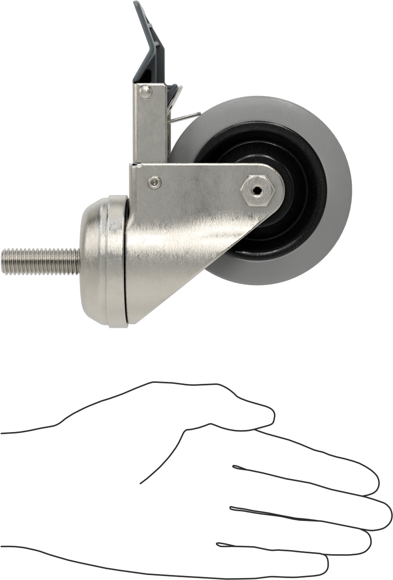 Paslanma ve Aşınmaya Dayanıklı Dişli Saplı Tekerlek, Total Locklu, 1/2"-13 Diş ve 3-1/2" Çaplı Kauçuk Tekerlek