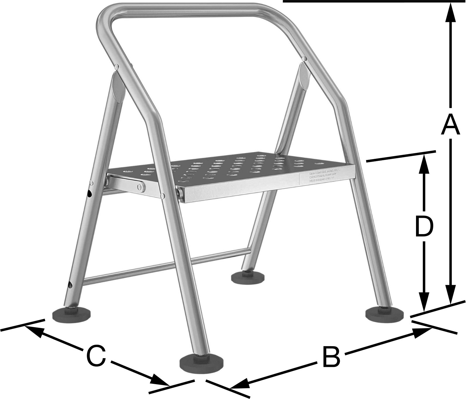 Katlanabilir Temiz Oda Basamak Taburesi, 1 Adımlı, 22" Yükseklik x 17" Genişlik x 16" Derinlik Toplam