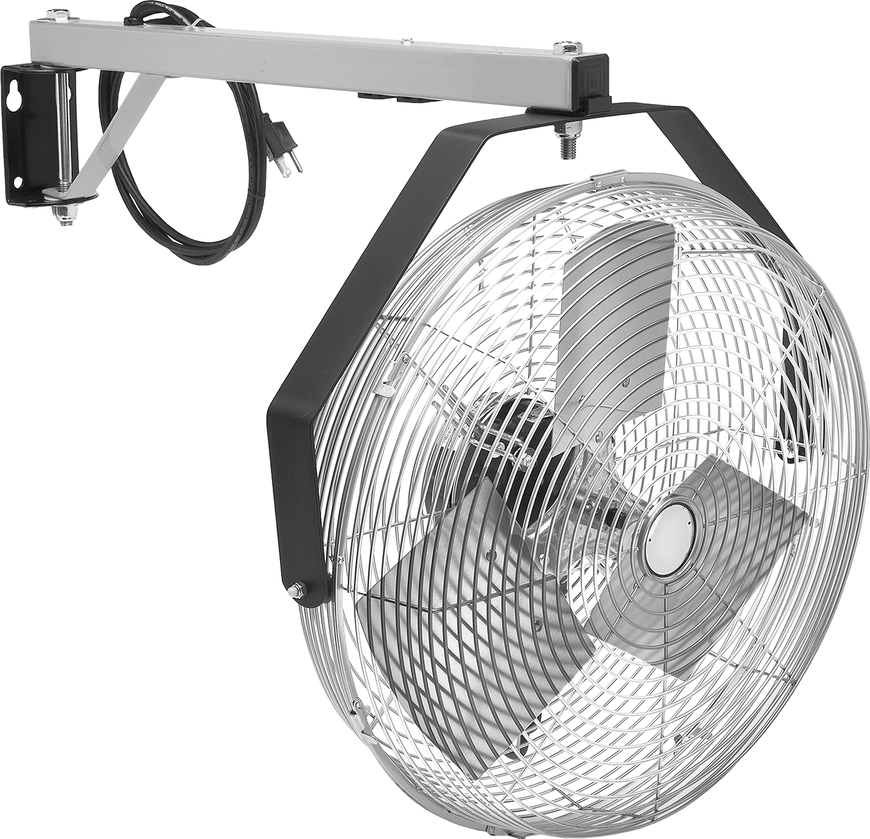 24" Uzanma Mesafesi Ayarlanabilir Kollu Fan — Elektrik, 120V AC, Salınım Yapmayan, Eğilebilir
