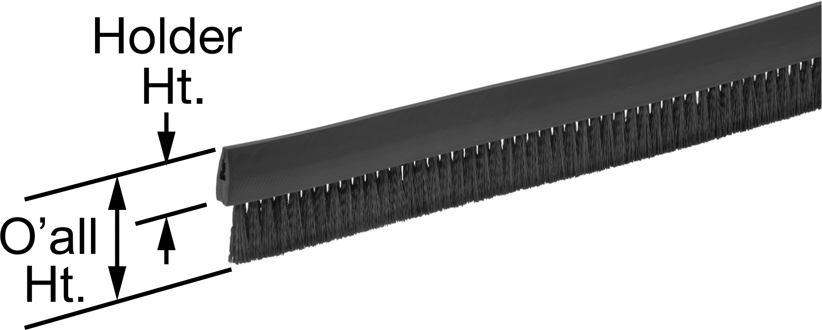 Naylon Kıllı Doğrudan Montajlı Şerit Fırça, Takılabilir Esnek PVC Tutucu, 3' Uzunluk, 1-7/8" Toplam Yükseklik