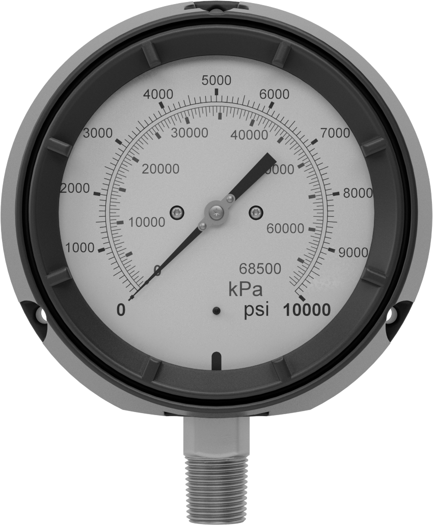 Basınç Test Göstergesi, Çift Ölçek, 1/2 NPT Erkek Alt Bağlantı, 0-10000 PSI
