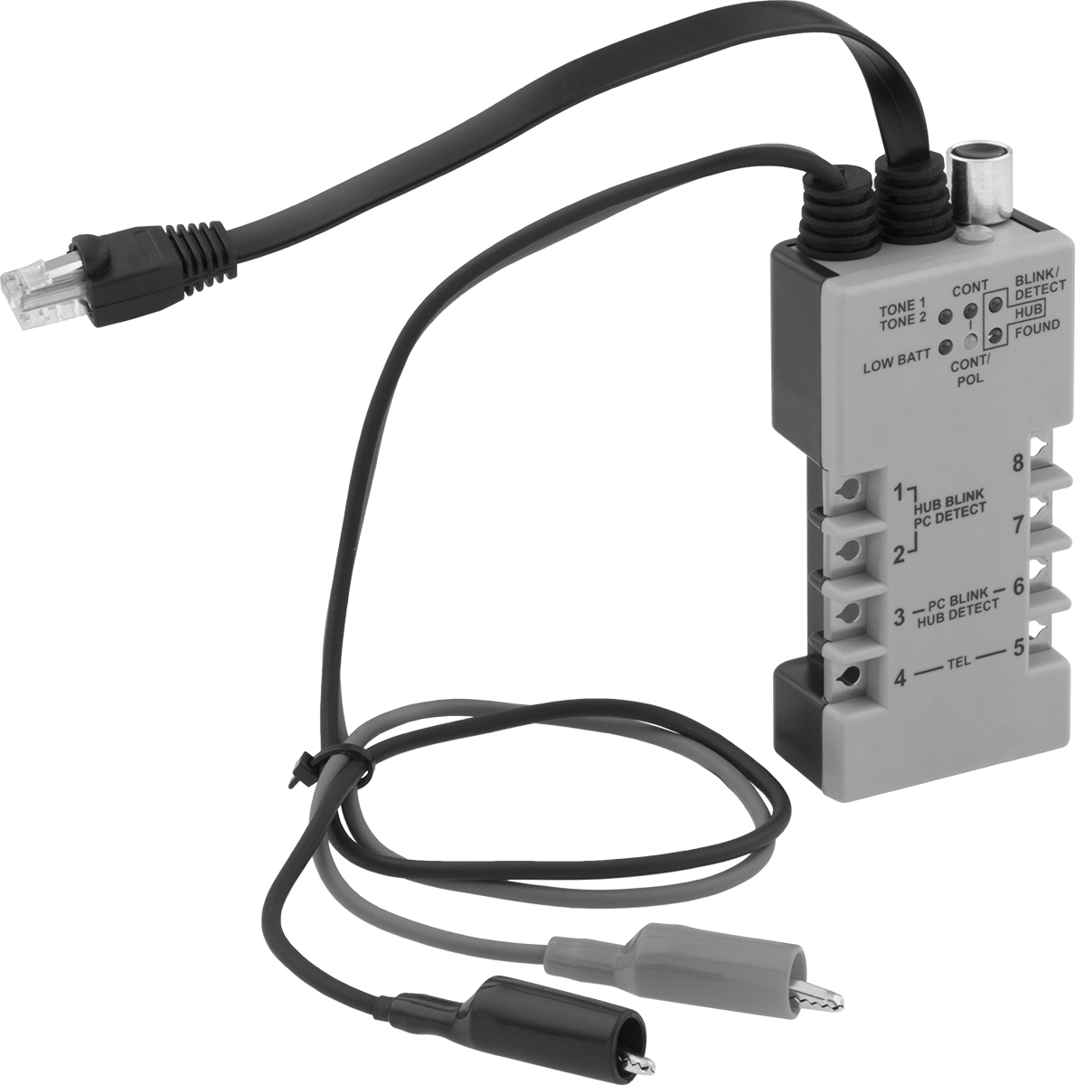 Ses Üreten Hat Test Cihazı, RJ45 Fişli — Kablo Konumu, Süreklilik, Polarite, Işık, Ses, Ton Üretme