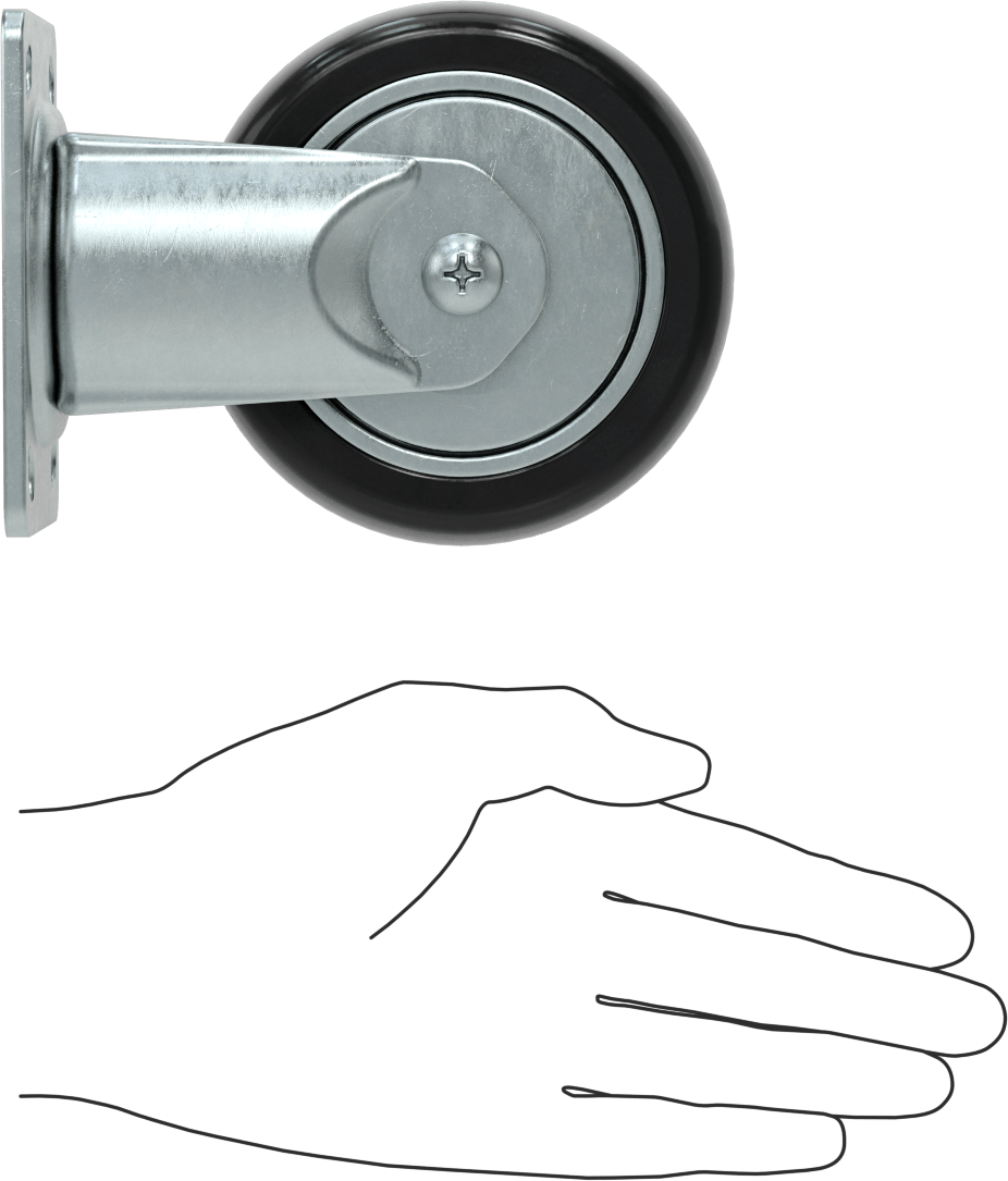 3-3/4" x 2-3/4" Plakalı Statik Kontrol Tekerlek, 4 inç x 1-1/4 inç Siyah Çekirdek Üzerine Baskılı Kauçuk Tekerlekli Sert
