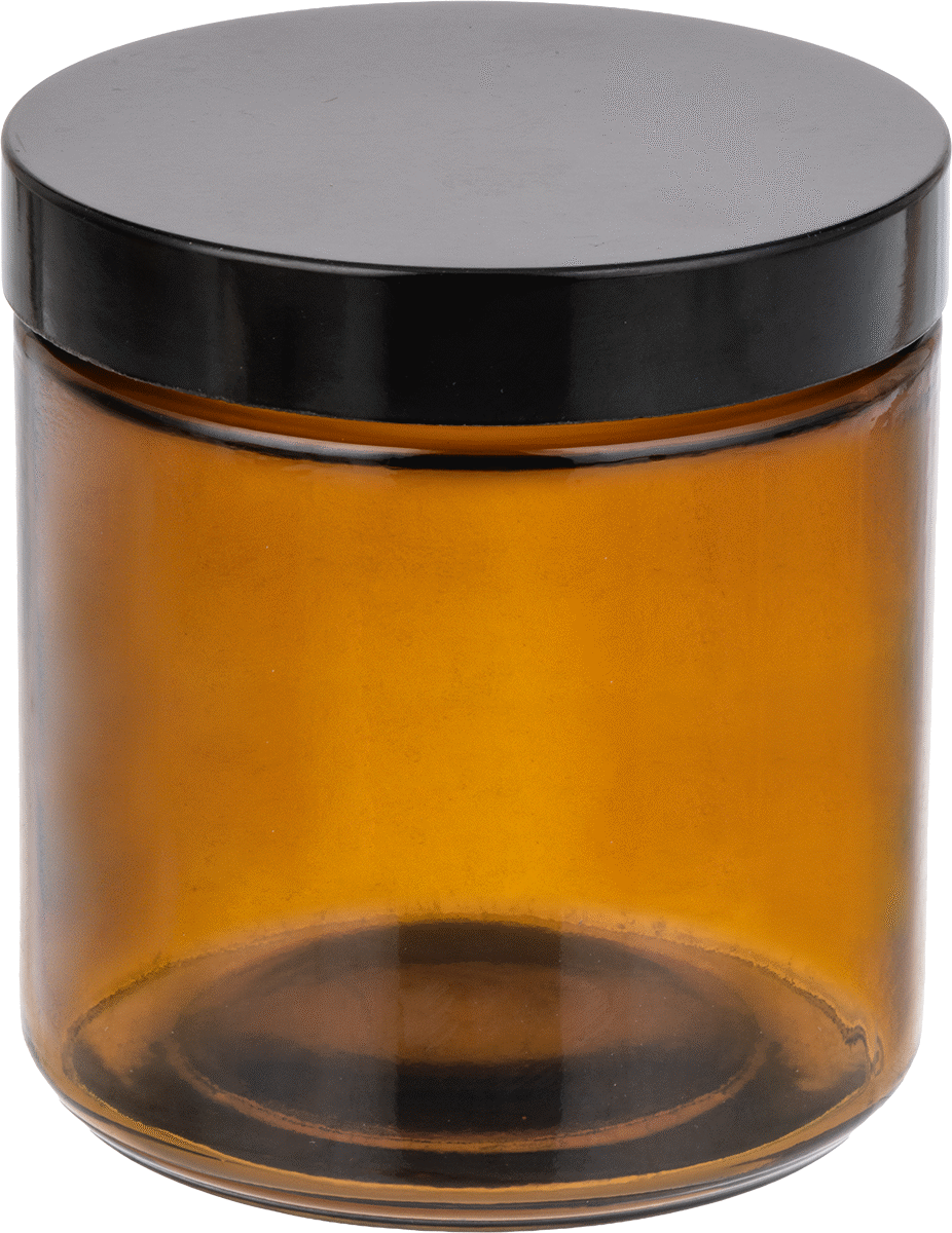 Kehribar Rengi Cam Kavanoz, PTFE Plastik Conta, 16 FL oz/475 ml Kapasite, Siyah Kapak — Glass, Phenolic, Plastic, PTFE, Soda-Lime Glass,…