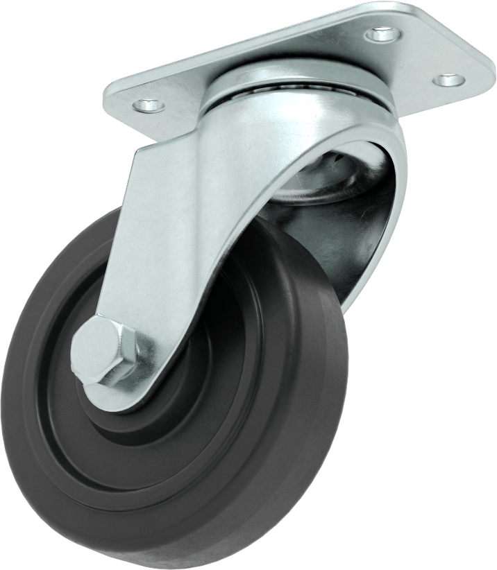 3" x 1-3/4" Plakalı Mighty-Lite Tekerlek, 3 inç Çapında 90A Durometreli Kauçuk Tekerlekli Döner — 3", Levha, Döner