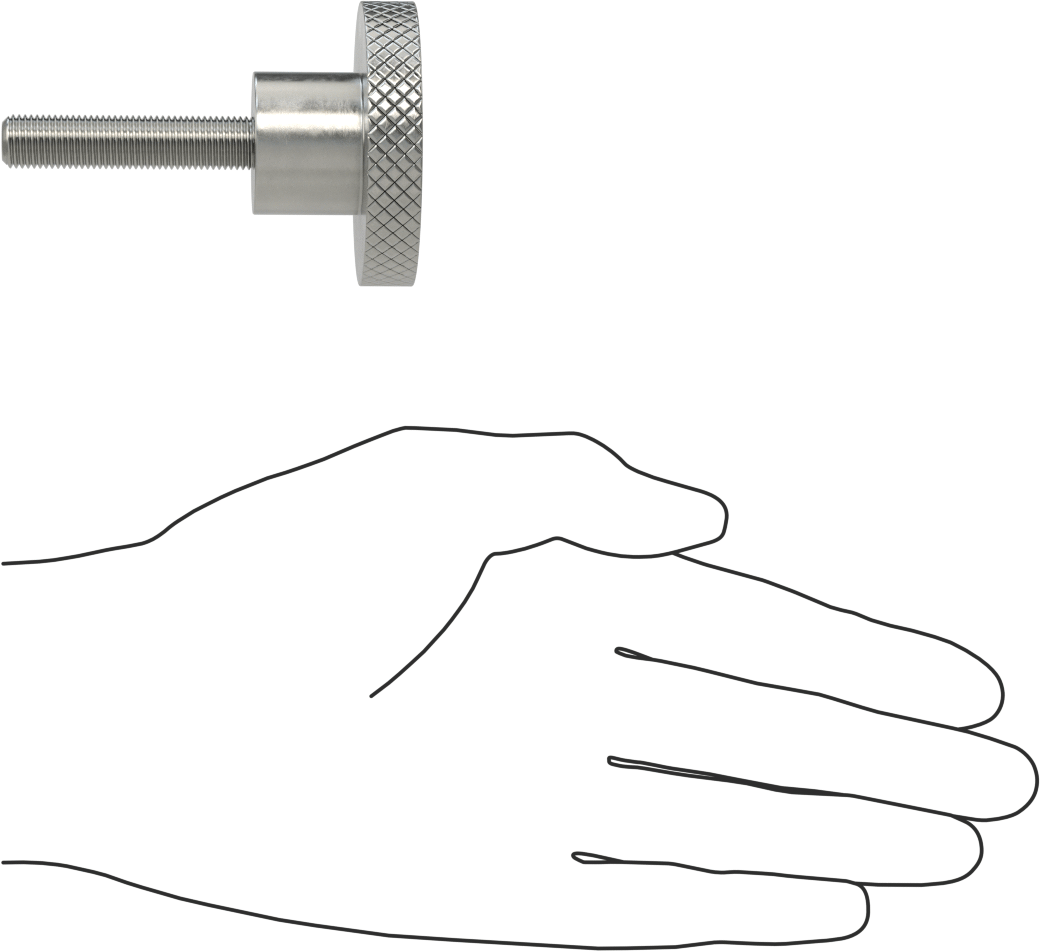 303 Paslanmaz Çelik Tırtıllı Düğme, 3/8"-24 Dişli 1-3/4" Uzunlukta Saplamalı, 2" Baş Çapı