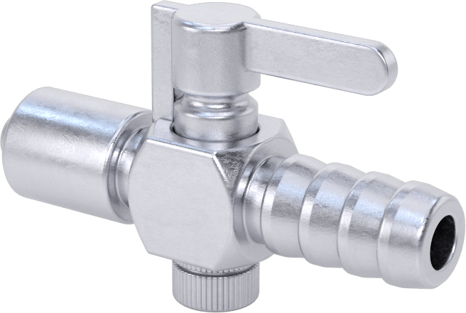 Luer Lock Bağlantı Parçalı Açma/Kapama Vanası, Pirinç Gövde, Kilit Halkalı Erkek x 5/16" İç Çaplı Boru, Tırnaklı — Pirinç, Barbed, Luer L…