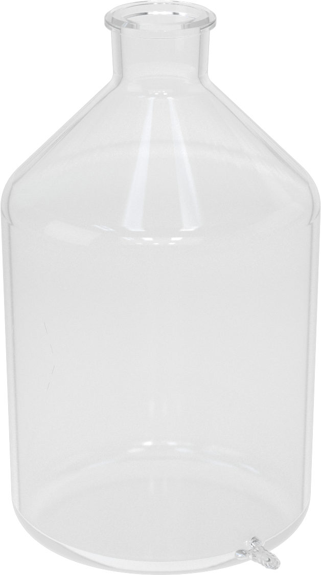 Transfer Şişesi, Alt Çıkışlı, 2.6 Galon/10.000 ml Kapasite — Borosilikat Cam, Şeffaf, 3 1/8"