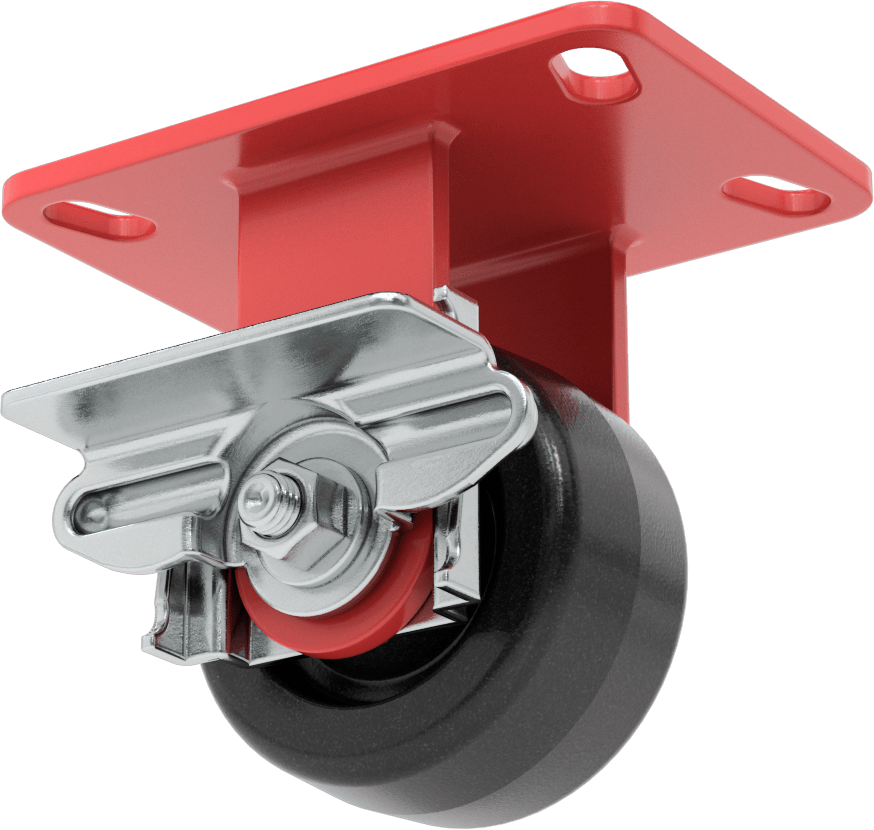 6-1/2" x 4-1/2" Plakalı Yüksek Kapasiteli Kingston Tekerlek, Sağ Taraf Frenli ve 4 inç Çapında Fenolik Tekerlekli Sabit — 4", Levha, Sert