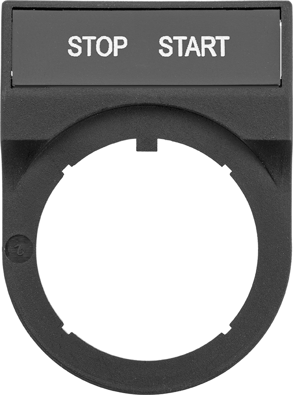 30 mm Panele Monte Anahtar Açıklama Plakası, Siyah Ek Parçalı, 1-1/2" Genişlik — Close, Down, Forward, Hand-Off-Auto, Jog, Off, Off-On, O…