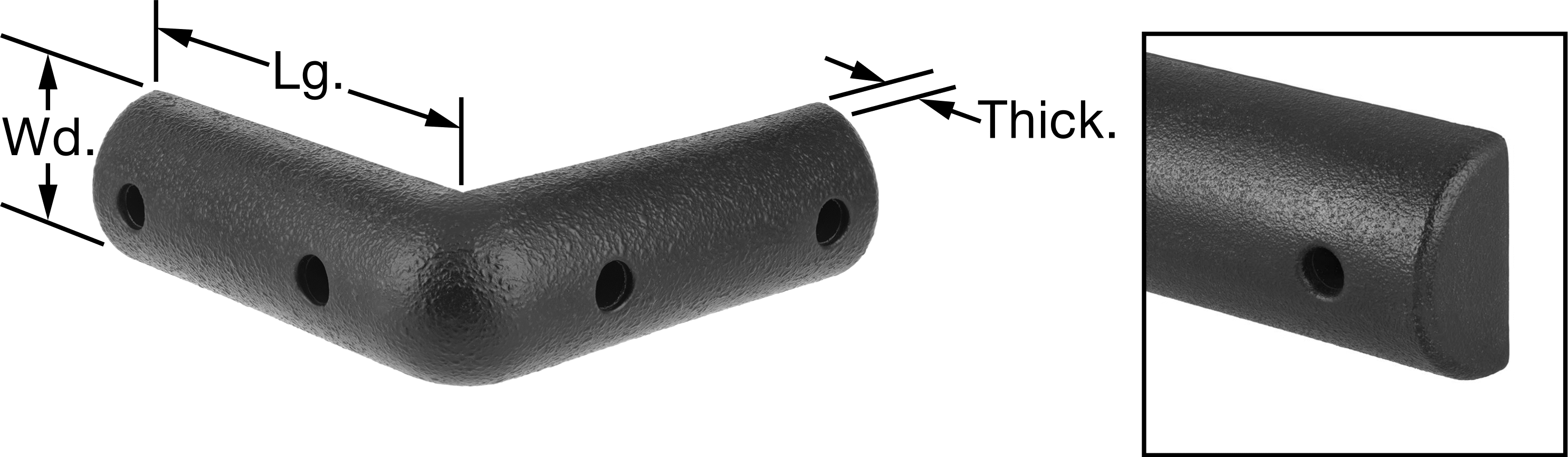 Köşeler için Vidalı Yüzey Koruyucu, Siyah Poliüretan Köpük, 12" Uzunluk, 4-1/4" Genişlik, 2-1/4" Kalınlık