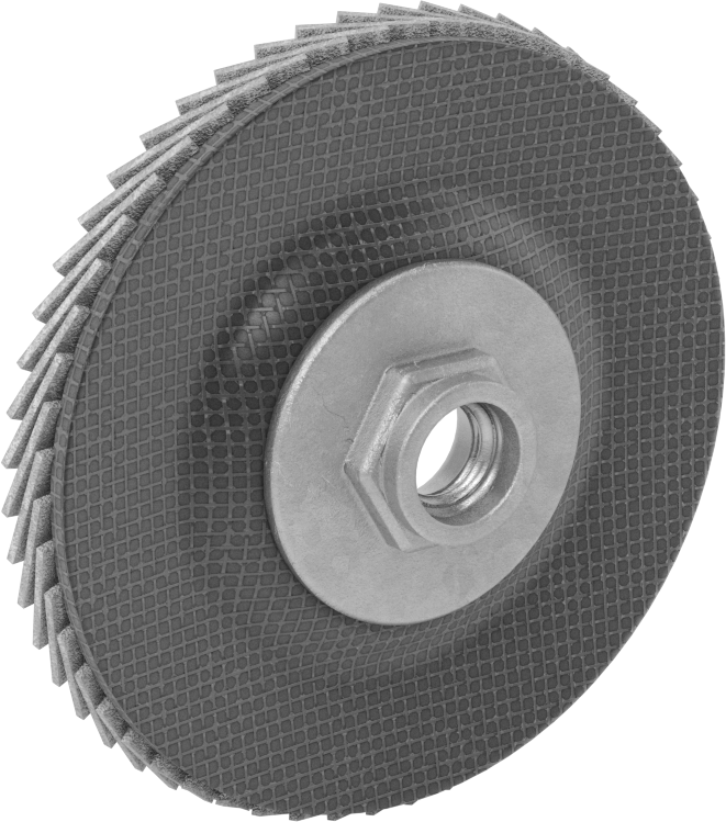 Alüminyum için Kanatlı Zımpara Diski, Yumuşak Metal ve Metal Olmayan, Dişli Mil Deliği ile Açılı, 4-1/2" Çap, 120 Kum