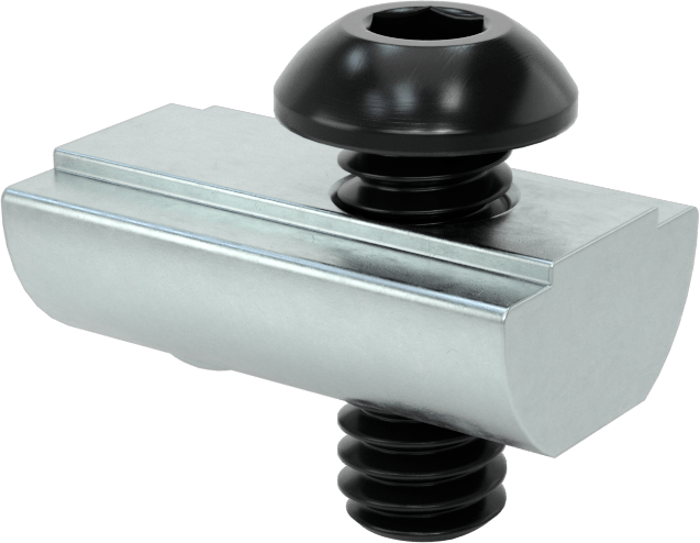 T-Yuvalı Çerçeve Bağlantı Elemanları, Kendinden Hizalamalı Somun ve Vida, 5/8" Diş Uzunluğu, 1.5 inç ve 40 mm Ray