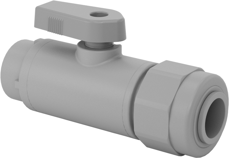 Gri PVC Açma/Kapama Vanası, 1/4" x 1/2" Dış Çaplı Boru için Bas-Bağlan, Tam Bağlantı