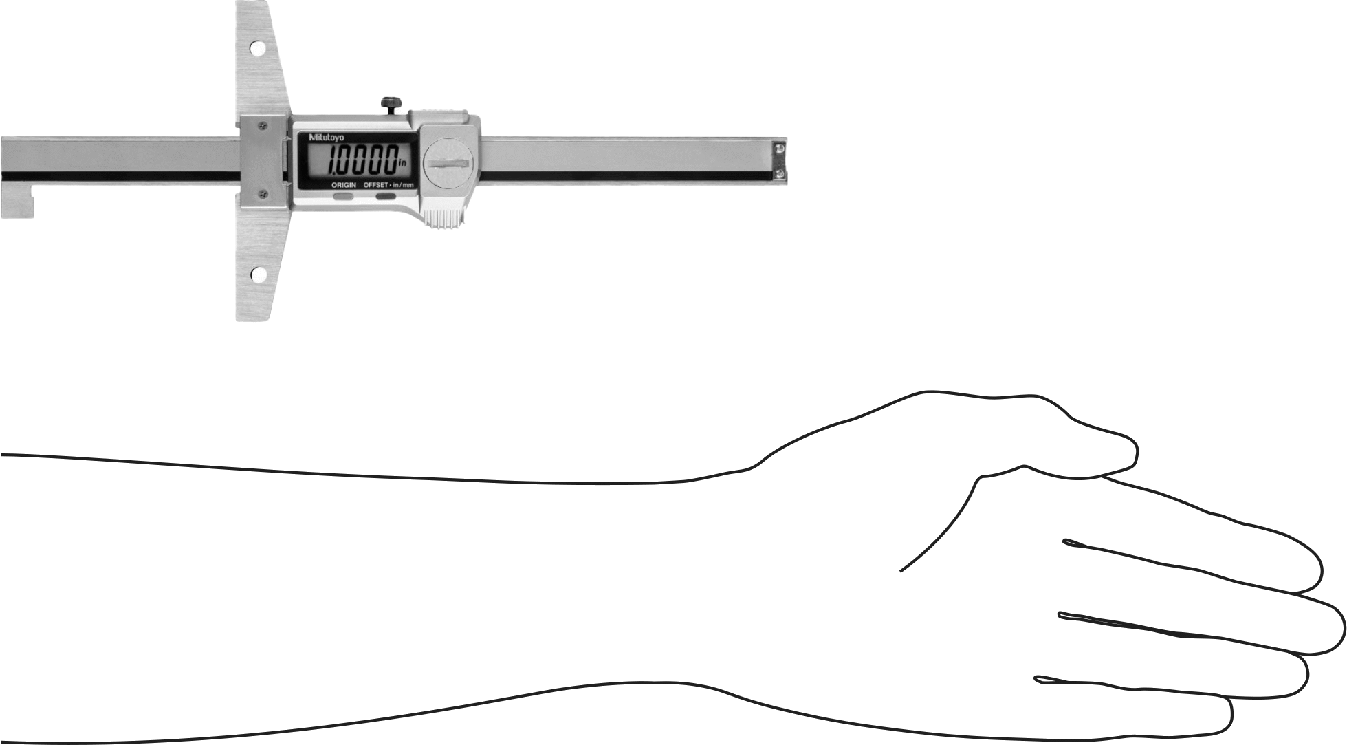Mitutoyo Elektronik Derinlik Ölçer, Kanca Uçlu, Model 571-264-20, 0" ila 6" Ölçüm Aralığı
