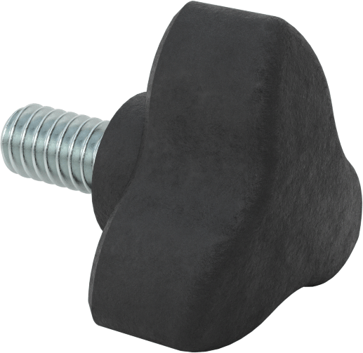 Konforlu Tutamaklı Plastik Üç Kollu Topuz, 1/4"-20 Dişli 1/2" Uzunlukta Saplama, 1-3/16" Genişliğinde Başlık