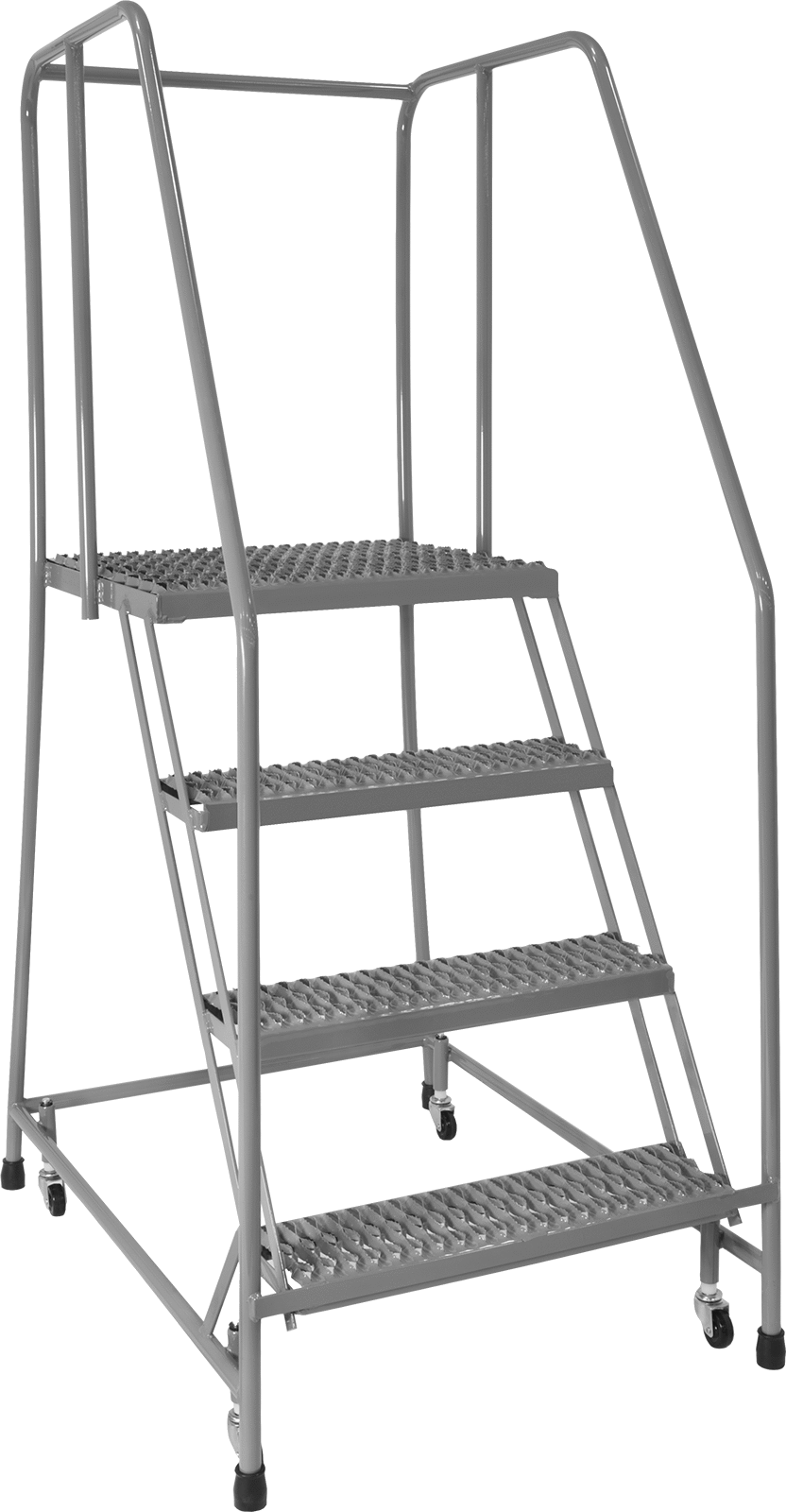 Çelik Yuvarlanan Platform Merdiveni, 4 adet tırtıklı basamaklı, 5'10" Yükseklik x 30" Genişlik x 41" Derinlik Toplam — 40", 4, 24"