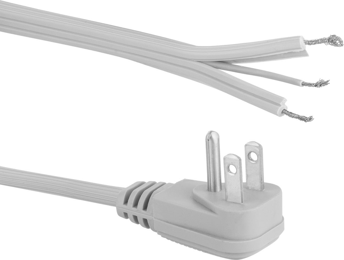 Hafif Hizmet Tipi Güç Kablosu, 90 Derece Dirsek NEMA 5-15 Fiş, 16 AWG, 6' Uzunluk, SPT-3