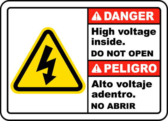 Resimli Elektrik Tehlikesi Etiketleri, İngilizce/İspanyolca, (Tehlike - Yüksek Gerilim...), 3.5 inç Yükseklik — Yapışkan Arka Yüz, Tehlik…