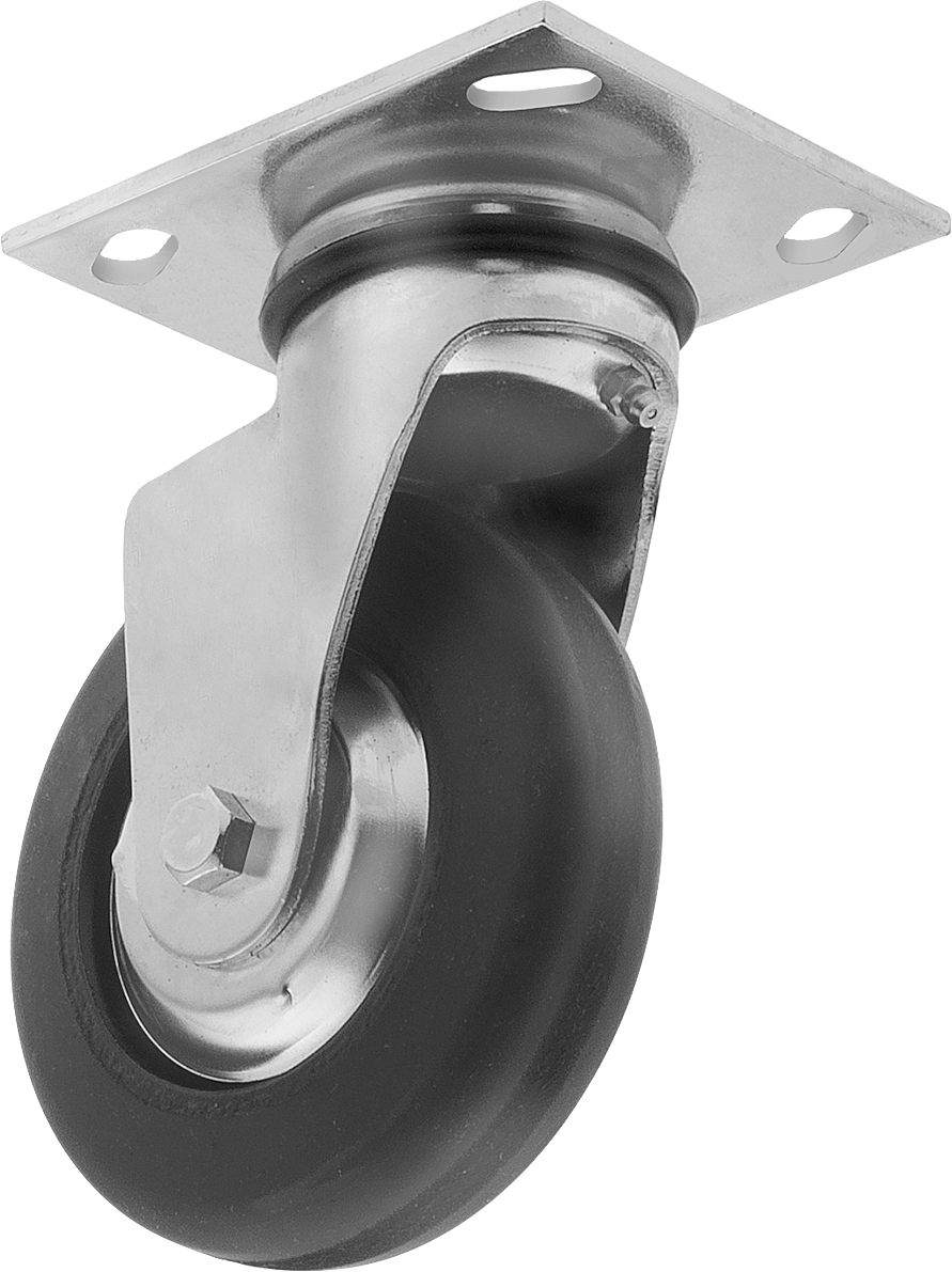 3-3/4" x 2-3/4" Plakalı Parlak Yüzeyli Tekerlek, 4" Çapında Kauçuk Tekerlekli Döner Tekerlek — 4", Levha, 2 3⁄4"
