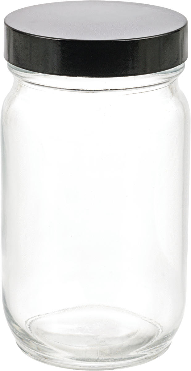 Şeffaf Cam Kavanoz, Kaplamalı Kağıt Contalı, 8 FL oz/235 ml Kapasite — Glass, Paper, Phenolic, Plastic, Soda-Lime Glass, 8 fl. oz., 235 m…