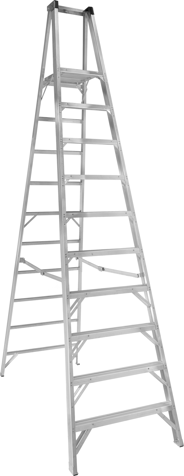 Alüminyum Platformlu Basamaklı Merdiven, Tip 1A, 12 Fit Yükseklik x 35" Genişlik x 80" Derinlik Toplam — 10 ft., Alüminyum, 12 ft.