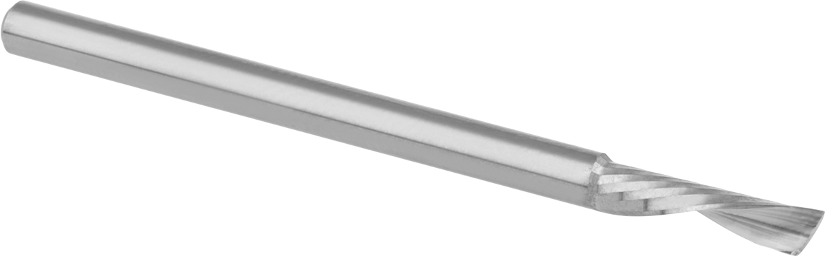 Sert Plastik ve Yumuşak Plastik için Freze Ucu, Aşağı doğru çıkarılabilen spiral, 1/8" Kesim Çapı, 0.5" Uzunluğunda Kesim