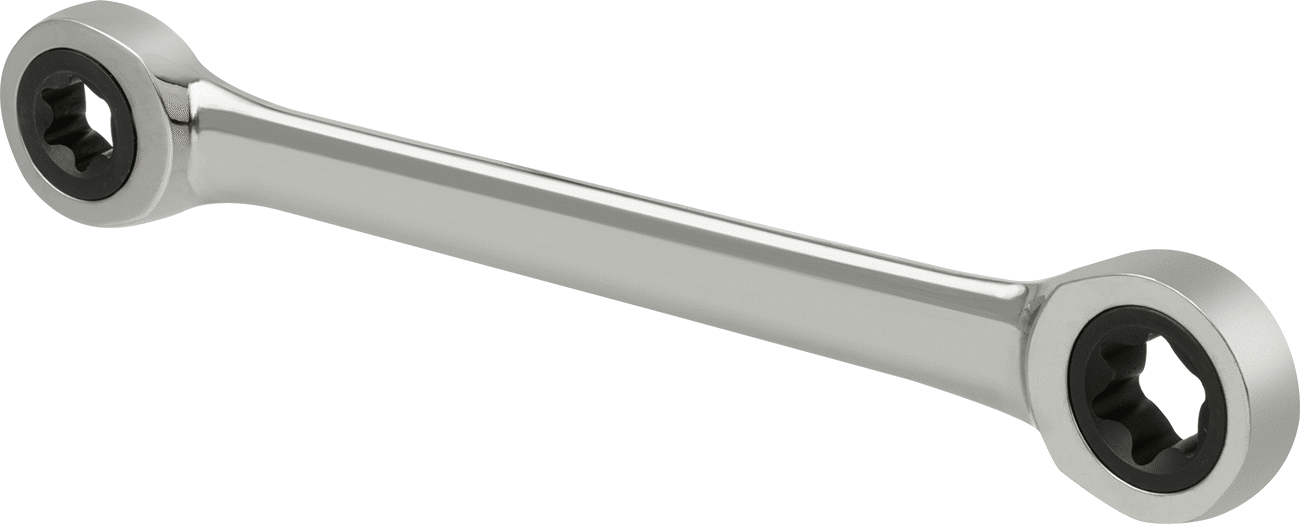 Torx Açıklıklı Cırcırlı 2 Başlı Kutu Anahtarı, E14 x E18 Boyutu, 7-1/2" Toplam Uzunluk — Bireysel, 7 1⁄2", 2