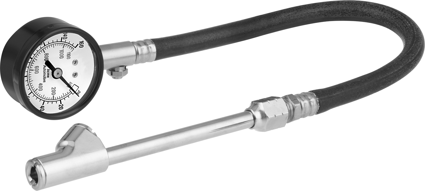 Kadranlı Lastik Basınç Ölçer, Açılı ve Düz Başlıklar, 0-160 PSI — 160 psi, 1,100 kPa, Kadran, 5 psi