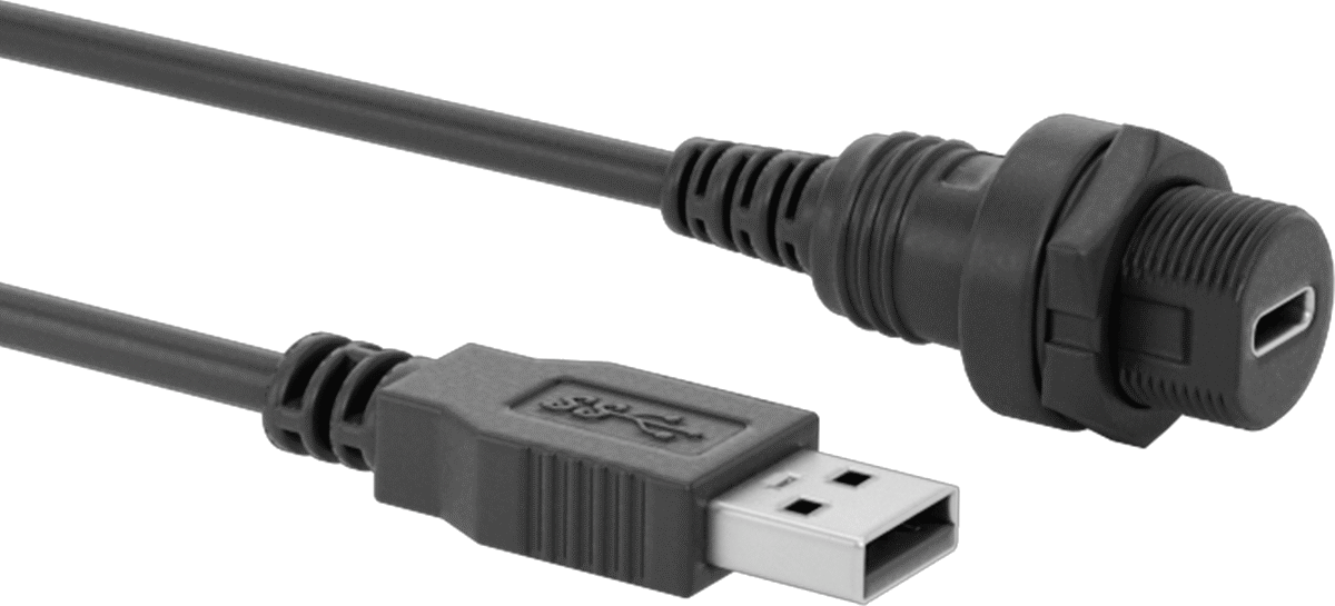 Islak Ortam USB Kablosu, A Fiş x Vidalı Muhafazalı C Soket, 3' Uzunluk — IP67, 3.2 Gen 1, 3 ft.