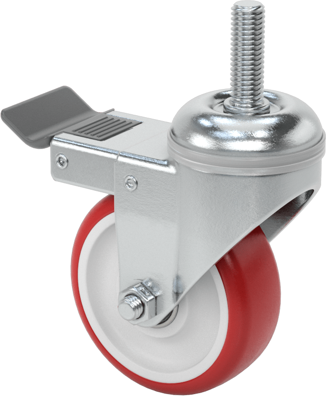 Tam Kilitli Dişli Saplı Tekerlek, 1/2"-13 Diş x 1-1/2" Uzunluk, 3-1/2" Çaplı Poliüretan Tekerlek