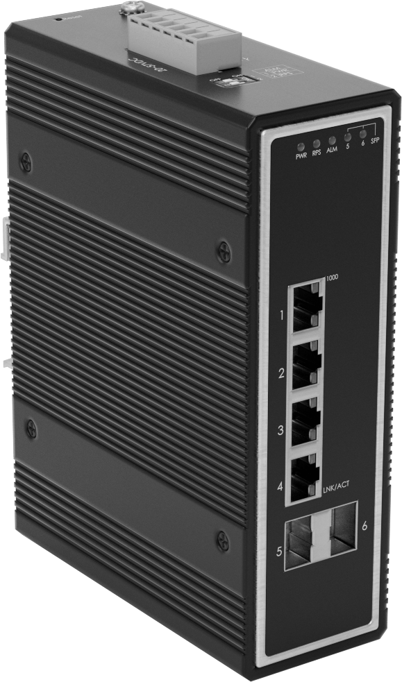 Cihaz Öncelikli Ethernet Anahtarı, 2 Sfp Soketi ve 4 RJ45 Soketli, DIN Rayı Montajı — 20V DC ila 57V DC, DIN Rail, 1 Gbit/s