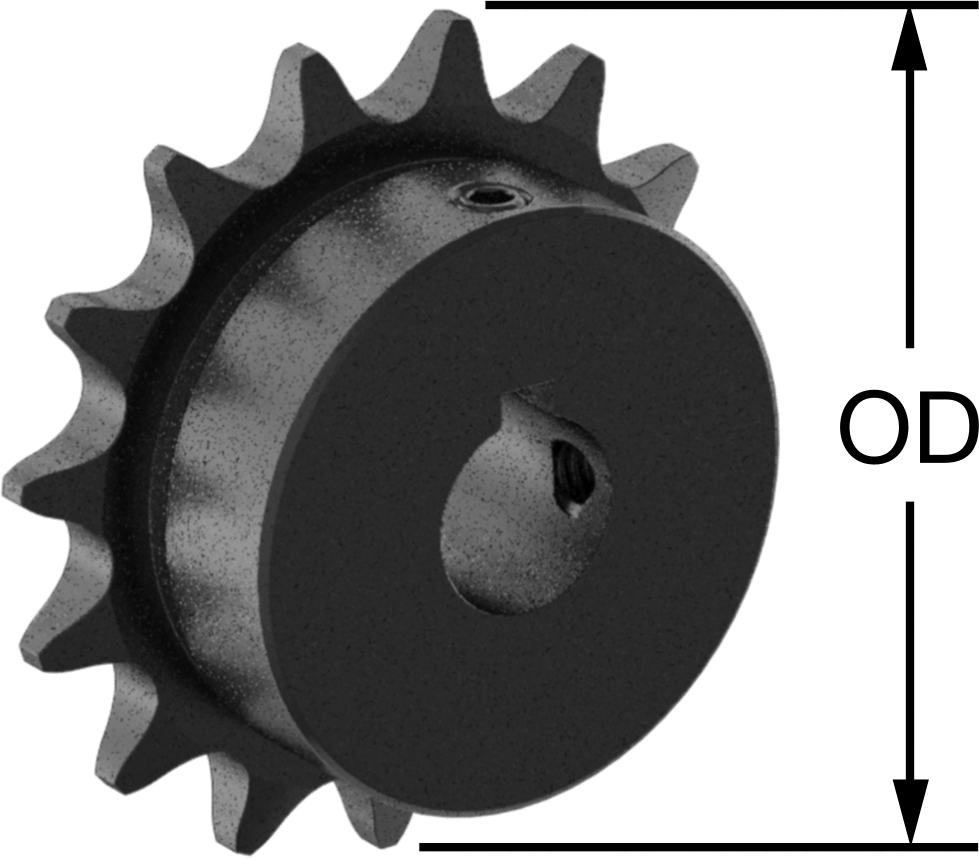 Çelik Tek Sıralı Dişli, ANSI 60 Makaralı Zincir ve 1-3/4" Mil Çapı için, 16 Diş