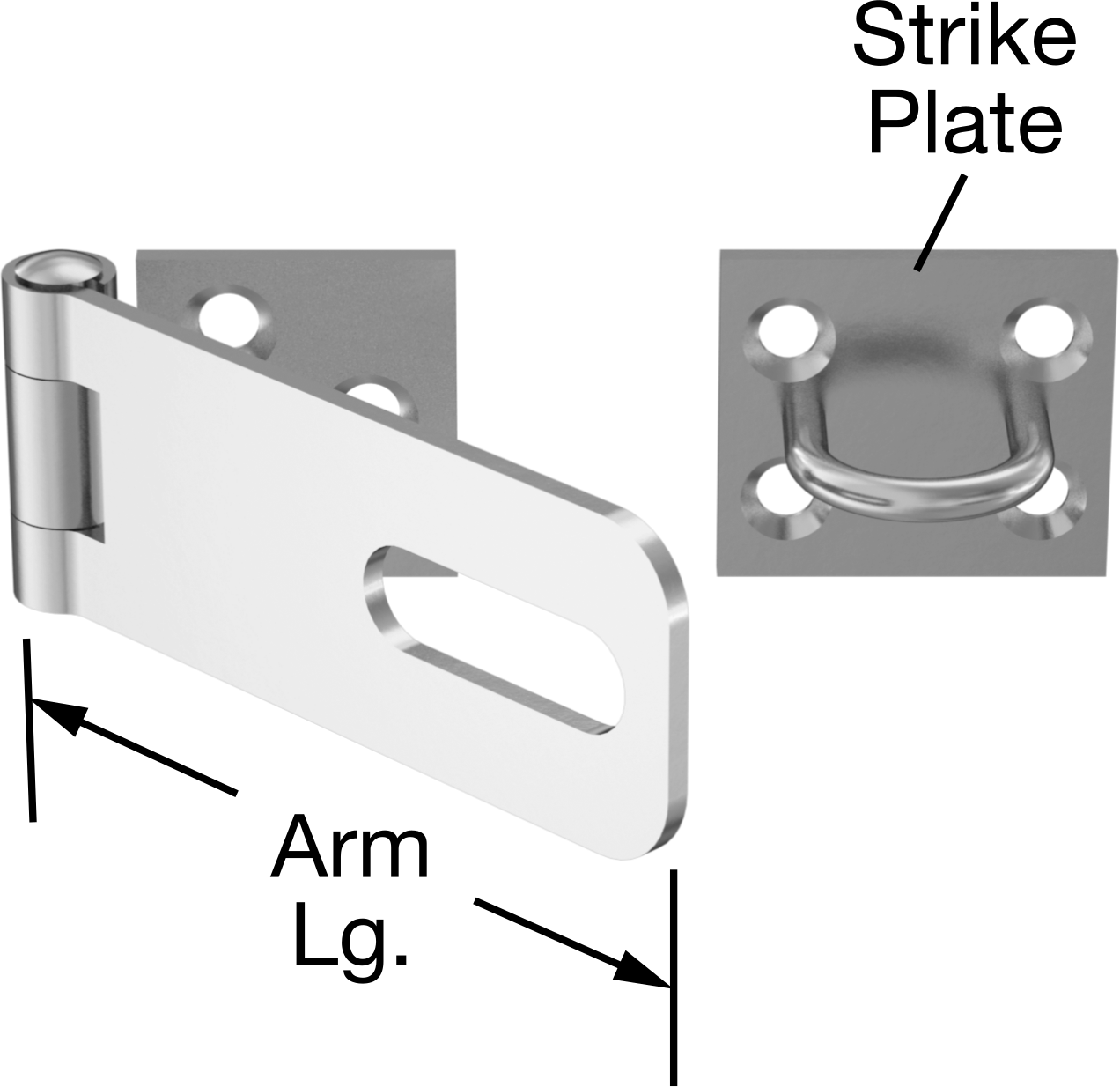 Asma Kilitli Mandal, 2-1/2" x 1" x 1/16" kollu, 304 Paslanmaz Çelik — Vida Takma, 2 1⁄2", 304 Stainless Steel, Stainless Steel