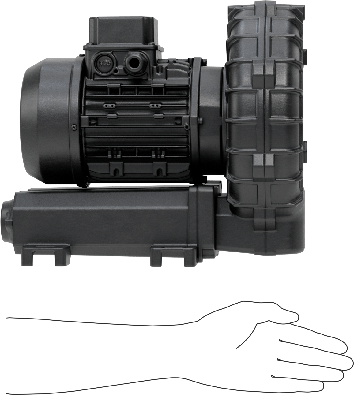 Yüksek Akışlı Düşük Basınçlı Sıkıştırılmış Hava Üfleyici, İki Aşamalı, 3 Fazlı, 208/230/460V AC, 41 CFM@0 PSI