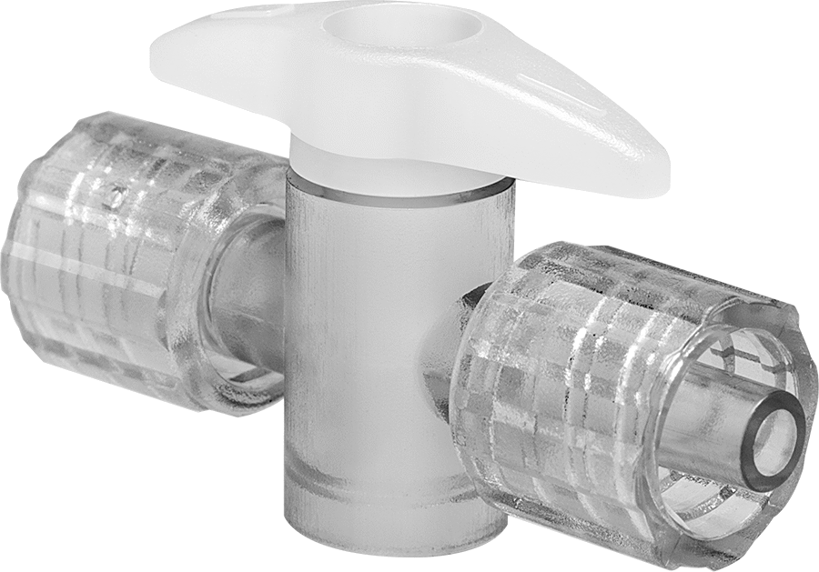 Luer-Lock Bağlantı Parçaları ile Açma/Kapama Vanası, Polikarbonat Gövde, Kilitleme Halkalı, Erkek — Plastic, Polycarbonate, Luer Lock, Pl…