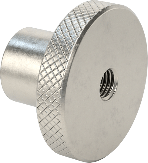 303 Paslanmaz Çelik Tırtıllı Düğme, 5/16"-24 Dişli Delikli, 1-1/2" Çaplı Başlık — 5⁄16"-24, Dişli Delik, 303 Stainless Steel, Stainless S…