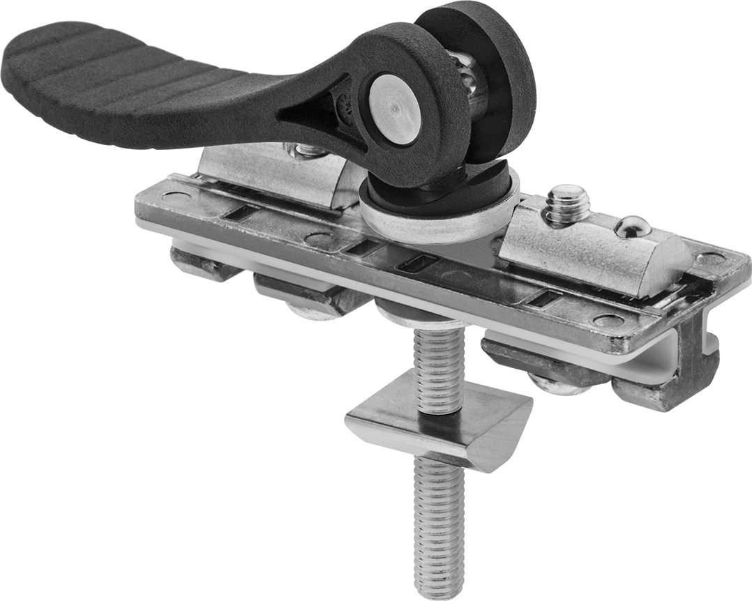 T-Yivli Çerçeve, 1.5" ve 40 mm Yüksekliğinde Raylar için Kam Kollu Ray Kaydırıcı — 3 1/8", Gri