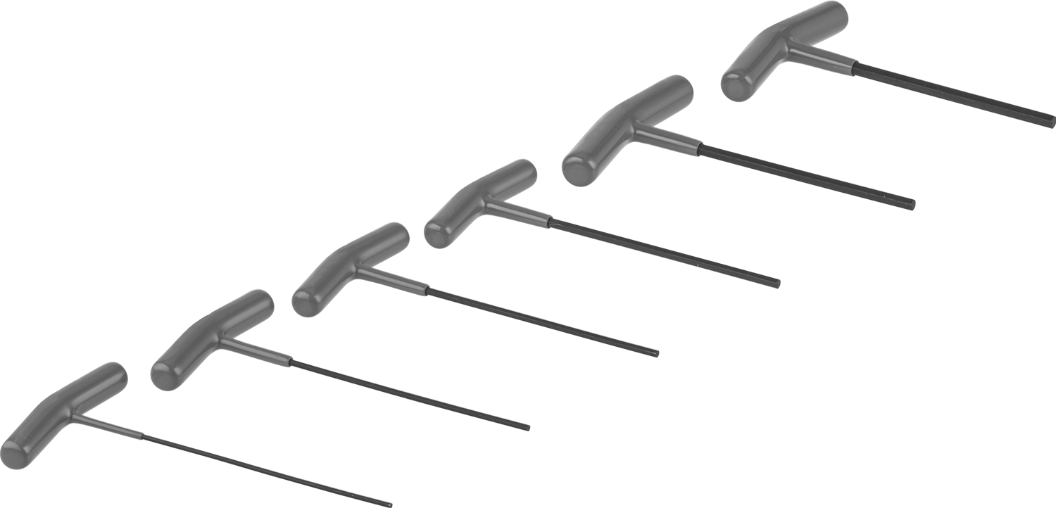 Fosfat Kaplı Çelik T-Saplı Altıgen Anahtar, 6 Parça Set, Yastıklı Tutamak, 6" Toplam Uzunluk — 2 mm, 2.5 mm, 3 mm, 4 mm, 5 mm, 6 mm, Yast…